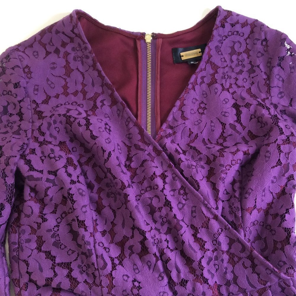 Alexis Admor Womens Romper with Pockets Size Small Purple Lace 3/4 Sleeves